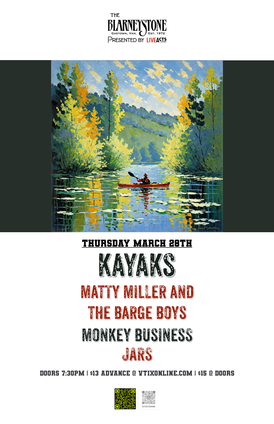 Kayaks w/ Matty Miller and the Barge Boys, Monkey Business & JARS