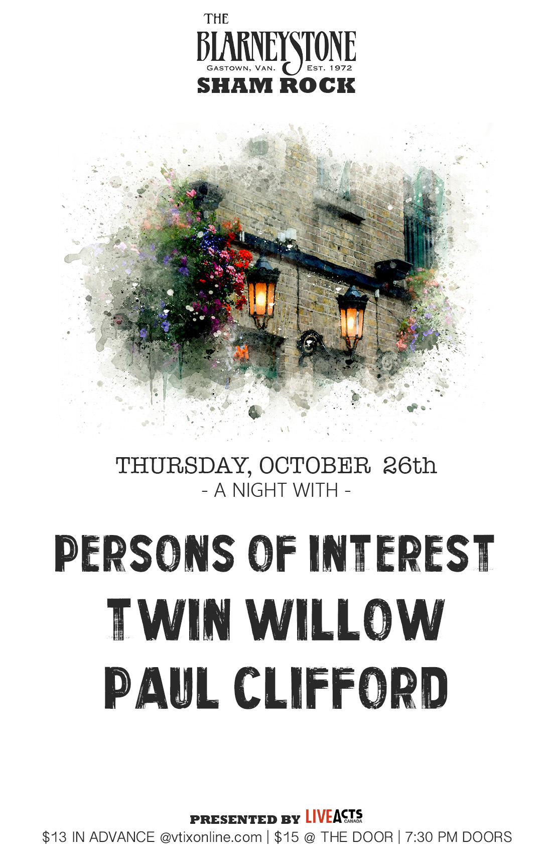 Persons of Interest with Special Guests Twin Willow and Paul Clifford